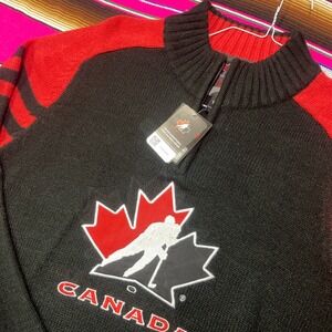 NWT Vintage‎ Team Canada Hockey Sweater Men's XL Embroidered 1/4 Zip SOGO Sports